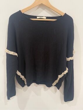 Seventy Sergio Tegon Italian Sweater IT 42 US S Black Cream Ruffle Long Sleeve